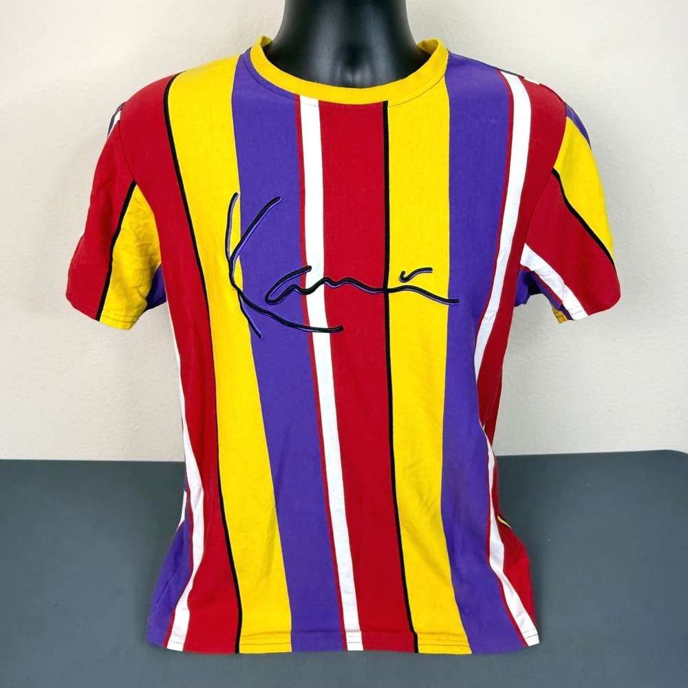 Karl Kani T-Shirt Mens Small Vertical Stripe Signature Logo Streetwear Hip Hop